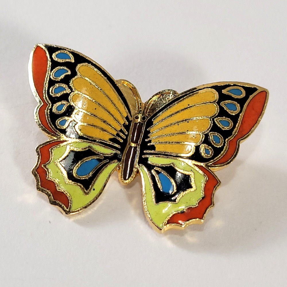 Cloisonne Butterfly Brooch Multicolor Enamel Gold Tone Nature Pin Jewelry